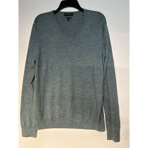 Express Men’s Sweater L Gray Merino Wool Blend Classic Preppy Knit Pullover